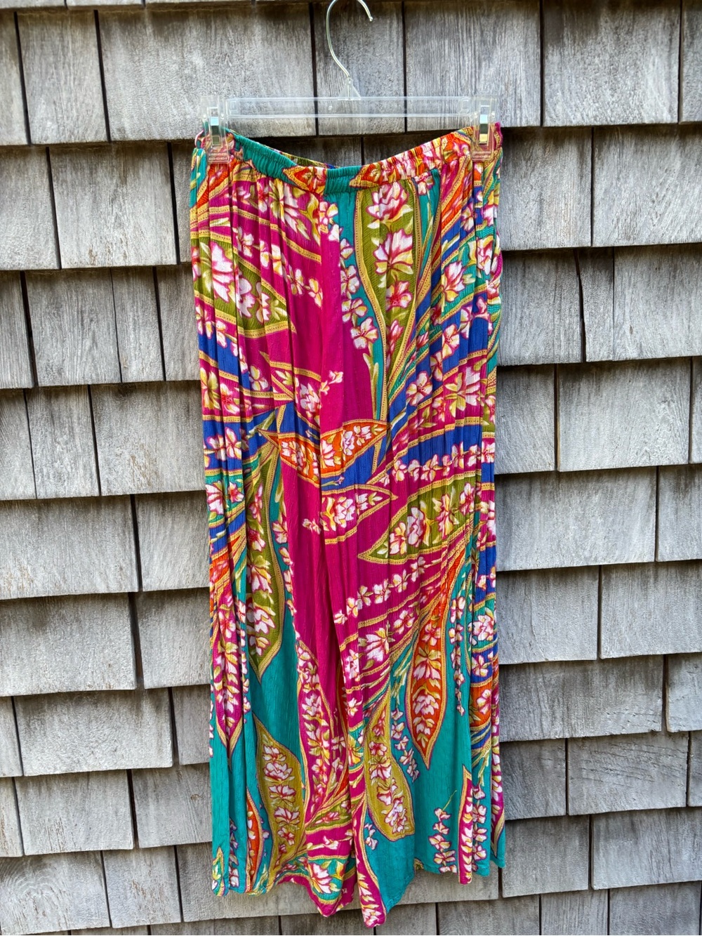 Haute Hippie Wide Leg Pants in Magenta, Teal, Royal Blue & Green Floral Print - Picture 2 of 3